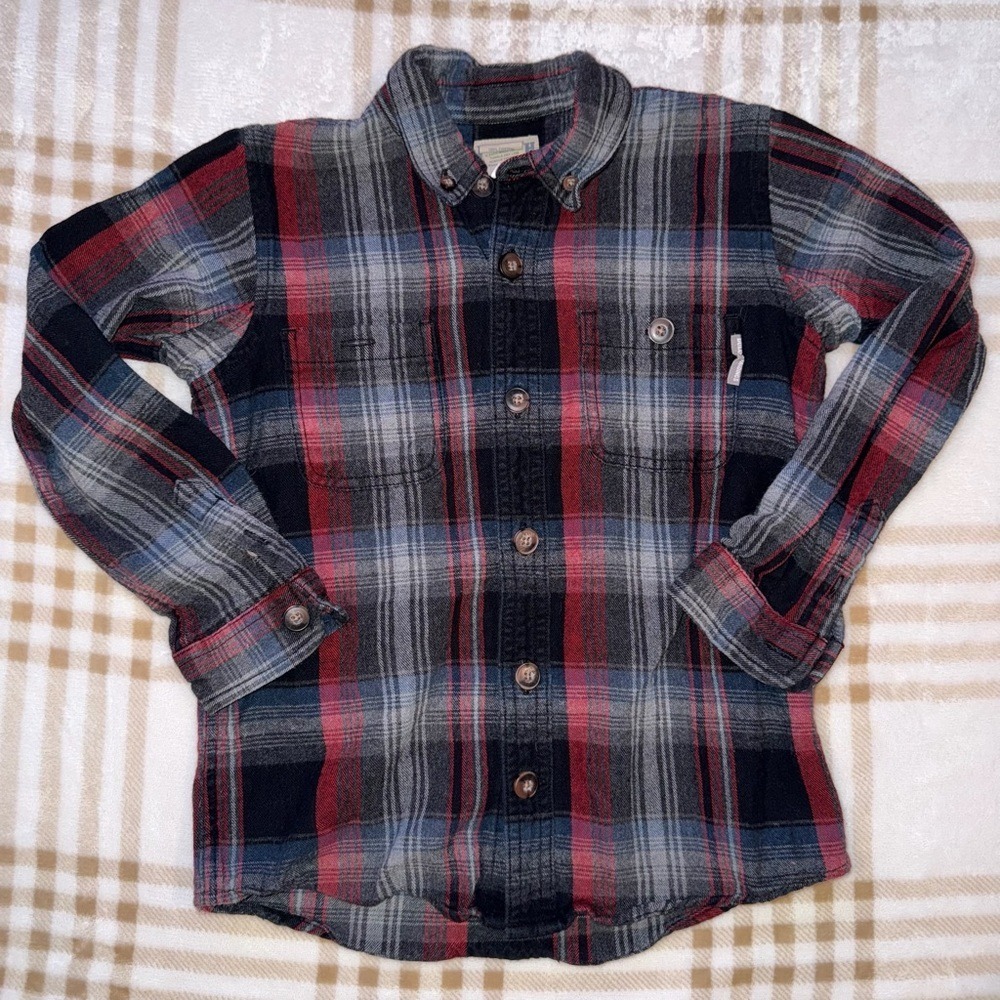 Duluth Trading Co Kids Red Blue Plaid Flannel Button Down Shirt Size 6